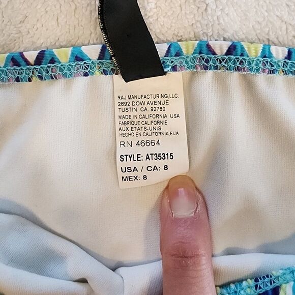 Athena Double Tab Side Bikini Bottom Multicolor Geometric Pattern Size 8 - Picture 10 of 11